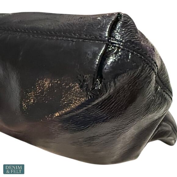 Michael Kors Black Patent Leather Tote Bag Gold Chain Shoulder Straps Large - Picture 9 of 13